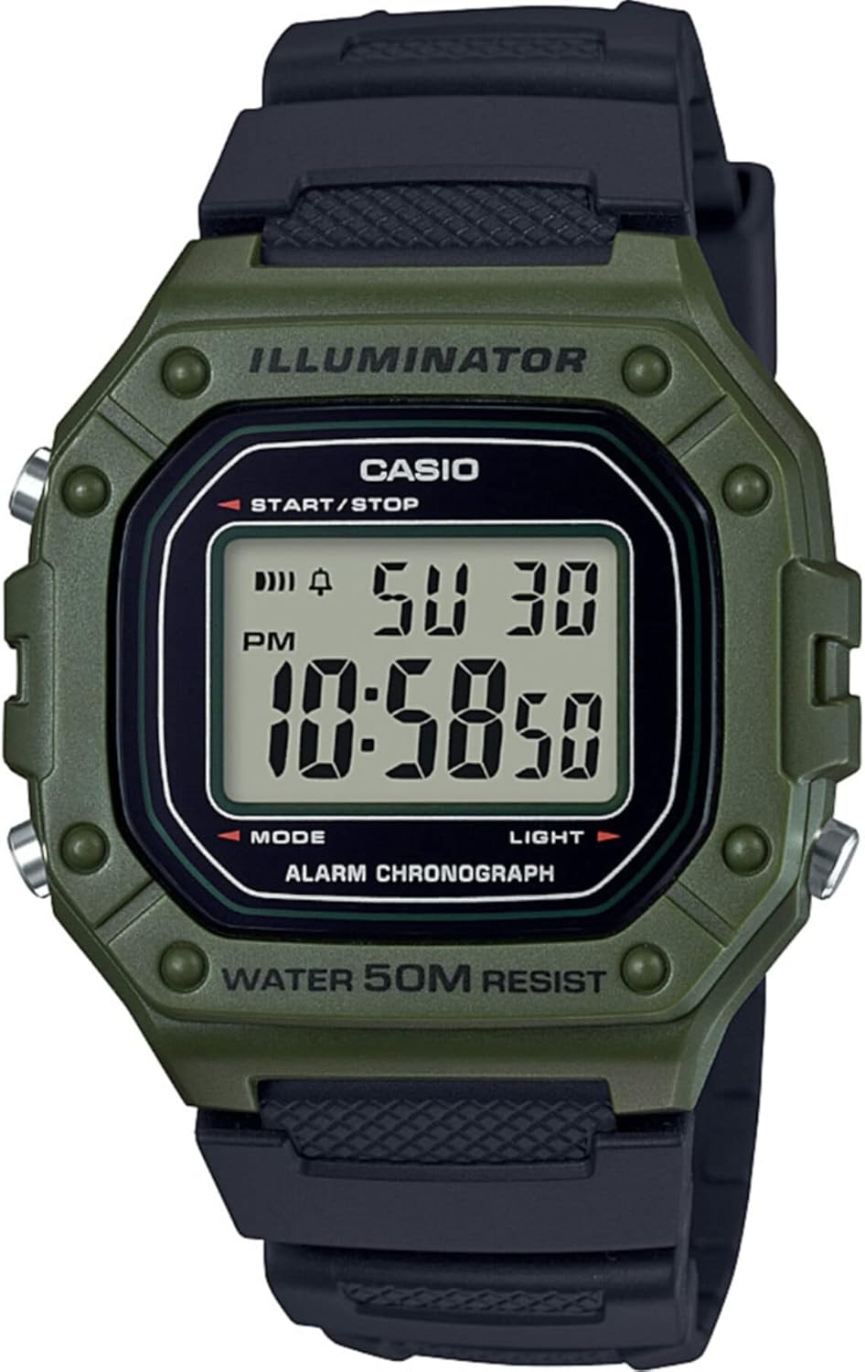 W218H Series | Men’S Digital Watch | 50M WR | 1/100 Second Stopwatch | 100 SEC Chronograph | LED Backlight | Countdown Timer | Daily Alarm | Hourly Time Signal | 7 Year Battery